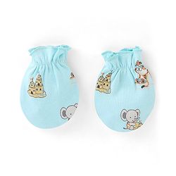 Babyhug 100% Cotton Interlock Castle Print Cap Mittens And Booties  Blue - Diameter 11cm