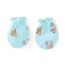 Babyhug 100% Cotton Interlock Castle Print Cap Mittens And Booties  Blue - Diameter 11cm