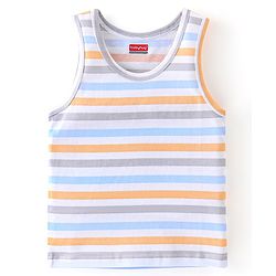 Babyhug 100 % Cotton Sleeveless Striped Camping Printed Sando Pack of 3  - Blue & Yellow