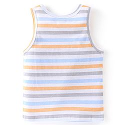 Babyhug 100 % Cotton Sleeveless Striped Camping Printed Sando Pack of 3  - Blue & Yellow