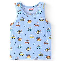Babyhug 100 % Cotton Sleeveless Striped Camping Printed Sando Pack of 3  - Blue & Yellow