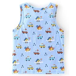 Babyhug 100 % Cotton Sleeveless Striped Camping Printed Sando Pack of 3  - Blue & Yellow