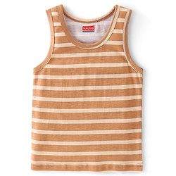 Babyhug 100% Cotton Single Jersey Knit Sando Stripes & Teddy Print Pack of 3 - Brown Navy Blue & Red