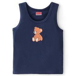 Babyhug 100% Cotton Single Jersey Knit Sando Stripes & Teddy Print Pack of 3 - Brown Navy Blue & Red