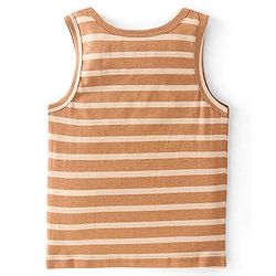 Babyhug 100% Cotton Single Jersey Knit Sando Stripes & Teddy Print Pack of 3 - Brown Navy Blue & Red