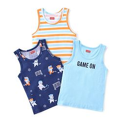 Babyhug 100% Cotton Knit Sando Penguin Print Pack of 3 - Multicolour