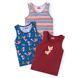 Babyhug 100% Cotton Knit Sleeveless Sando Fox Print Pack of 3 - Multicolour