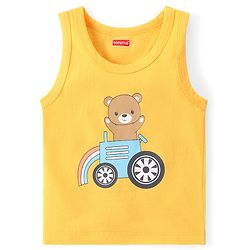 Babyhug 100% Cotton Sleeveless Sando Vests Stripes & Bear Print Pack of 3- Blue & Yellow