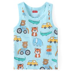 Babyhug 100% Cotton Sleeveless Sando Vests Stripes & Bear Print Pack of 3- Blue & Yellow