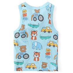 Babyhug 100% Cotton Sleeveless Sando Vests Stripes & Bear Print Pack of 3- Blue & Yellow