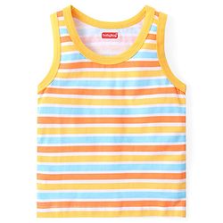 Babyhug 100% Cotton Sleeveless Sando Vests Stripes & Bear Print Pack of 3- Blue & Yellow
