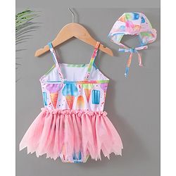 Babyhug Sleeveless Frock Swimsuit Ice Cream Print - Pink