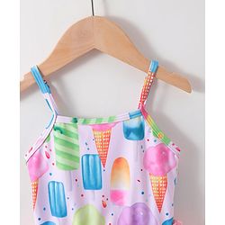 Babyhug Sleeveless Frock Swimsuit Ice Cream Print - Pink