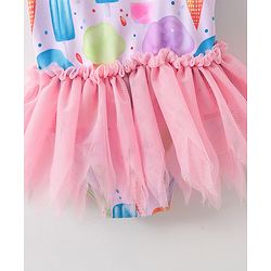 Babyhug Sleeveless Frock Swimsuit Ice Cream Print - Pink