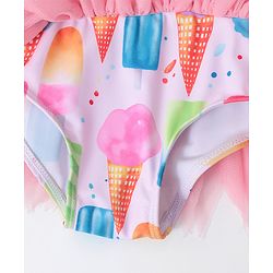 Babyhug Sleeveless Frock Swimsuit Ice Cream Print - Pink