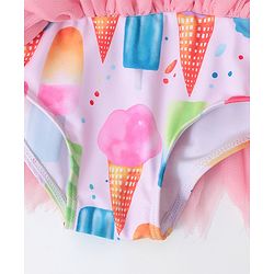 Babyhug Sleeveless Frock Swimsuit Ice Cream Print - Pink