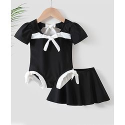 Babyhug Half Sleeves Frock Swimsuit - Black