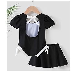 Babyhug Half Sleeves Frock Swimsuit - Black