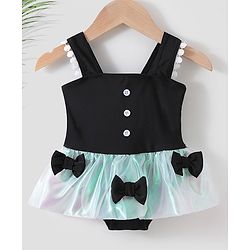 Babyhug Sleeveless Frock Swimsuit Bow Appliques -Black