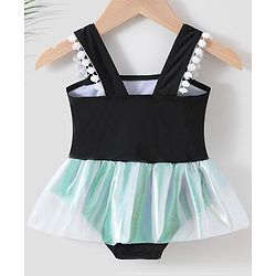 Babyhug Sleeveless Frock Swimsuit Bow Appliques -Black