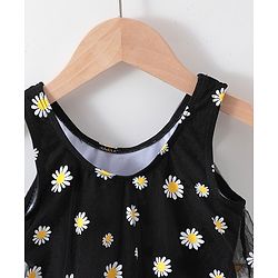 Babyhug Sleeveless Frock Swimsuit with Shorts Floral Print - Black