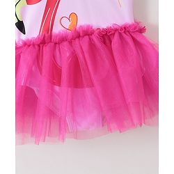 Babyhug Sleeveless Frock Swimsuit with Cap Flamingo Print - Pink