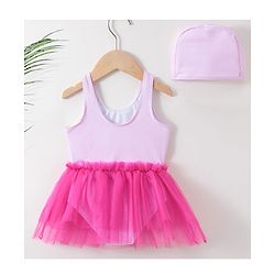 Babyhug Sleeveless Frock Swimsuit with Cap Flamingo Print - Pink