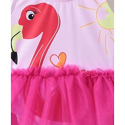 Babyhug Sleeveless Frock Swimsuit with Cap Flamingo Print - Pink