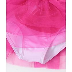 Babyhug Sleeveless Frock Swimsuit with Cap Flamingo Print - Pink