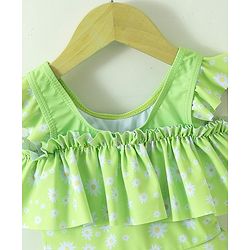 Babyhug Sleeveless Frock Swimsuit with Shorts Floral Print - Green