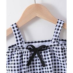 Babyhug Sleeveless Two Piece Checked Swimsuit with Cap - Black