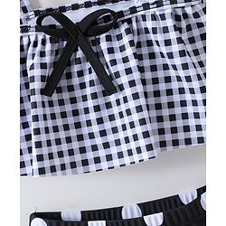 Babyhug Sleeveless Two Piece Checked Swimsuit with Cap - Black