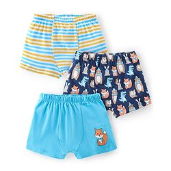 Babyhug 100% Cotton Trunk Jungle Animals Printed Pack of 3 - Blue