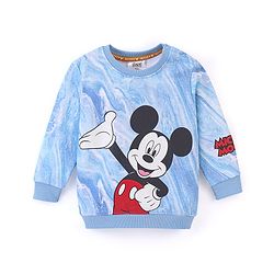 Babyhug Cotton Knit Full Sleeves Sweatshirt with Mickey Mouse Graphics - White & Blue