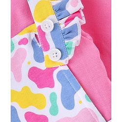 Babyhug Single Jersey Knit Dungaree Set With Full Sleeves Tee Text Print - Multicolour