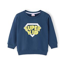 Babyhug Cotton Knit Full Sleeves Sweatshirt With Text Graphics - Blue