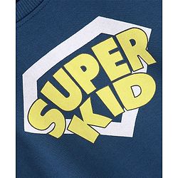 Babyhug Cotton Knit Full Sleeves Sweatshirt With Text Graphics - Blue