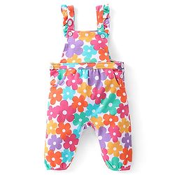 Babyhug 100% Cotton Knit Floral Printed Dungaree with Full Sleeves Inner Tee - Pink