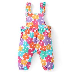 Babyhug 100% Cotton Knit Floral Printed Dungaree with Full Sleeves Inner Tee - Pink