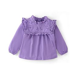 Babyhug 100% Cotton Knit Full Sleeves Top & Leggings With Floral Print - White & Purple