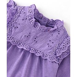Babyhug 100% Cotton Knit Full Sleeves Top & Leggings With Floral Print - White & Purple