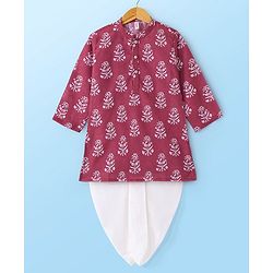 Babyhug 100% Cambric Full Sleeve Printed Kurta With Solid Dhoti Set - Magenta