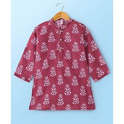 Babyhug 100% Cambric Full Sleeve Printed Kurta With Solid Dhoti Set - Magenta