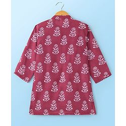 Babyhug 100% Cambric Full Sleeve Printed Kurta With Solid Dhoti Set - Magenta
