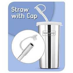 Babyhug Steel Straw Tumbler With Straw Cleaning Brush Silver - 450 ml