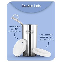Babyhug Steel Straw Tumbler With Straw Cleaning Brush Silver - 450 ml