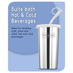 Babyhug Steel Straw Tumbler With Straw Cleaning Brush Silver - 450 ml