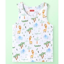 Babyhug 100% Cotton Knit Sleeveless Striped & Giraffe Print Sando Pack Of 3 - Blue White & Yellow