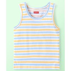 Babyhug 100% Cotton Knit Sleeveless Striped & Giraffe Print Sando Pack Of 3 - Blue White & Yellow