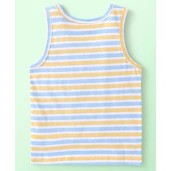 Babyhug 100% Cotton Knit Sleeveless Striped & Giraffe Print Sando Pack Of 3 - Blue White & Yellow